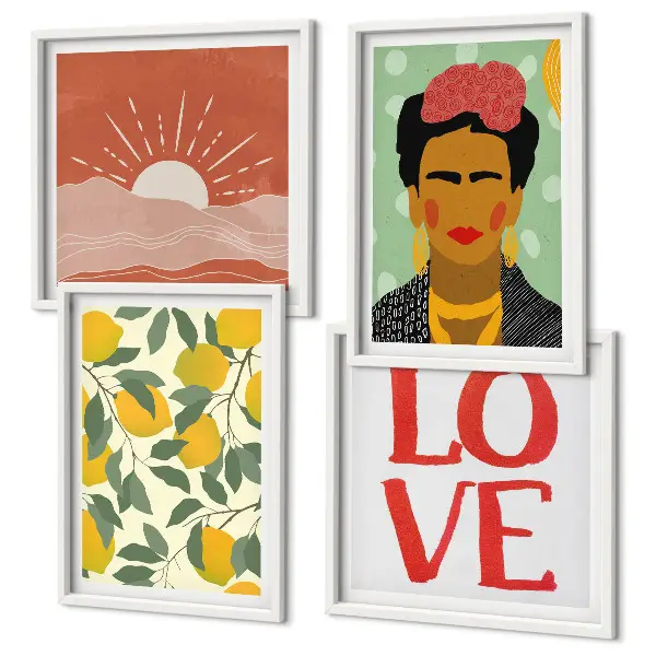 Wanddeko-Set mit Zitronen, Inschrift und Liebeslandschaft im Frida-Stil