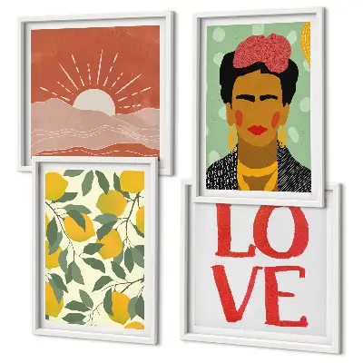 Wanddeko-Set mit Zitronen, Inschrift und Liebeslandschaft im Frida-Stil
