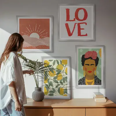 Wanddeko-Set mit Zitronen, Inschrift und Liebeslandschaft im Frida-Stil