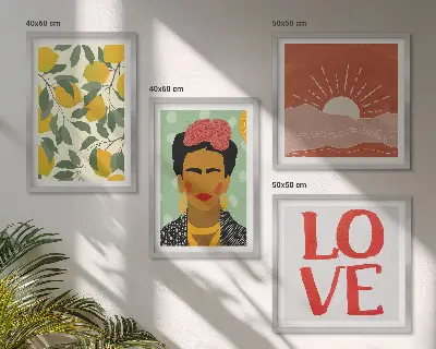 Wanddeko-Set mit Zitronen, Inschrift und Liebeslandschaft im Frida-Stil