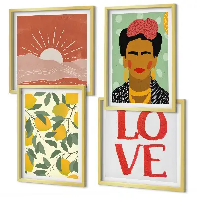 Wanddeko-Set mit Zitronen, Inschrift und Liebeslandschaft im Frida-Stil