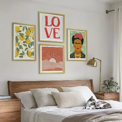 Wanddeko-Set mit Zitronen, Inschrift und Liebeslandschaft im Frida-Stil