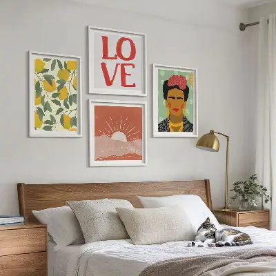 Wanddeko-Set mit Zitronen, Inschrift und Liebeslandschaft im Frida-Stil