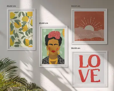 Wanddeko-Set mit Zitronen, Inschrift und Liebeslandschaft im Frida-Stil