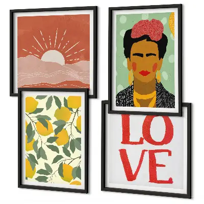 Wanddeko-Set mit Zitronen, Inschrift und Liebeslandschaft im Frida-Stil