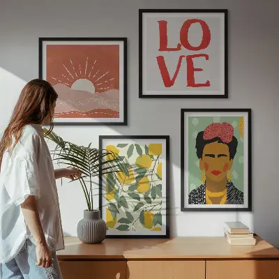 Wanddeko-Set mit Zitronen, Inschrift und Liebeslandschaft im Frida-Stil