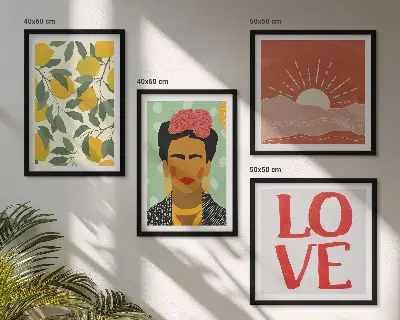 Wanddeko-Set mit Zitronen, Inschrift und Liebeslandschaft im Frida-Stil