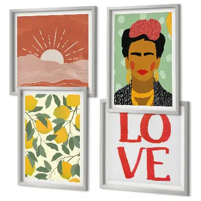 Wanddeko-Set mit Zitronen, Inschrift und Liebeslandschaft im Frida-Stil