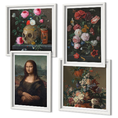 Polyptychon mit rahmen Vintage Blumen Totenkopf Mona Lisa