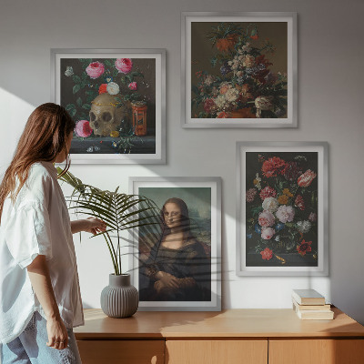 Polyptychon mit rahmen Vintage Blumen Totenkopf Mona Lisa