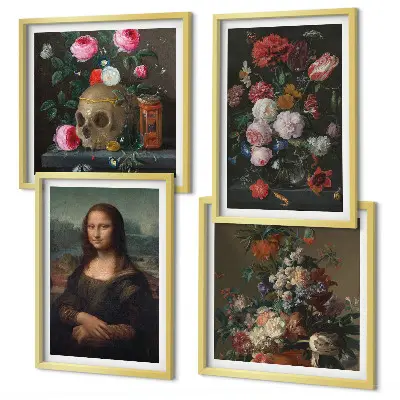 Vintage Blumen Totenkopf Mona Lisa Polyptychon mit Rahmen