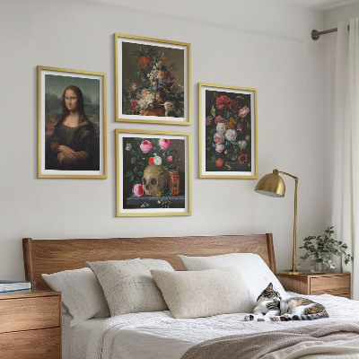 Polyptychon mit rahmen Vintage Blumen Totenkopf Mona Lisa