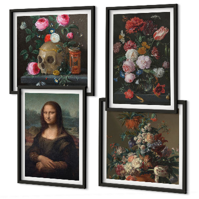 Polyptychon mit rahmen Vintage Blumen Totenkopf Mona Lisa