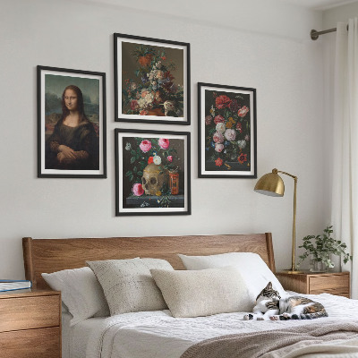 Polyptychon mit rahmen Vintage Blumen Totenkopf Mona Lisa