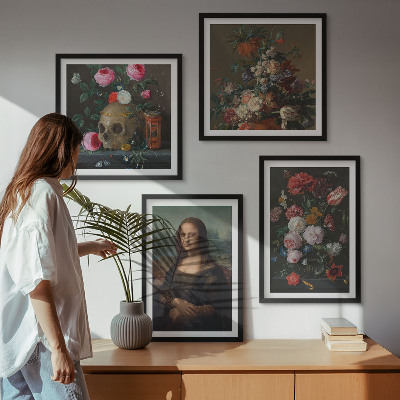 Polyptychon mit rahmen Vintage Blumen Totenkopf Mona Lisa