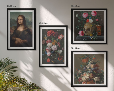 Polyptychon mit rahmen Vintage Blumen Totenkopf Mona Lisa
