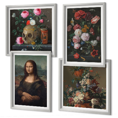 Polyptychon mit rahmen Vintage Blumen Totenkopf Mona Lisa