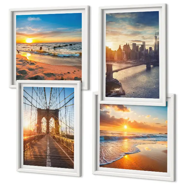 Wanddeko-Set mit Brücken, Sonnenuntergängen und Stadtmotiven