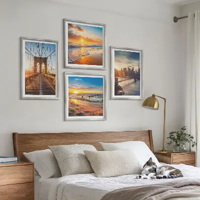 Wanddeko-Set mit Brücken, Sonnenuntergängen und Stadtmotiven