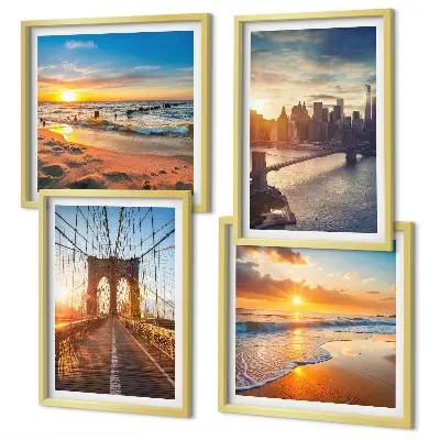Wanddeko-Set mit Brücken, Sonnenuntergängen und Stadtmotiven