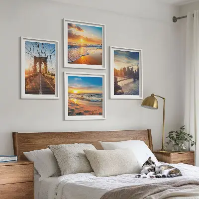 Wanddeko-Set mit Brücken, Sonnenuntergängen und Stadtmotiven