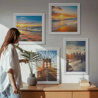 Wanddeko-Set mit Brücken, Sonnenuntergängen und Stadtmotiven