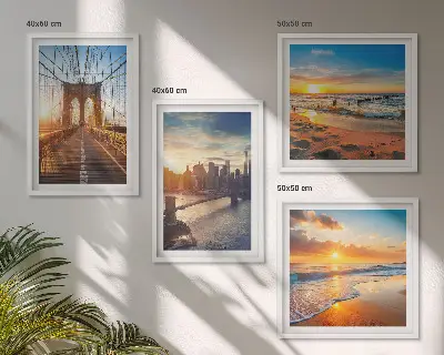 Wanddeko-Set mit Brücken, Sonnenuntergängen und Stadtmotiven