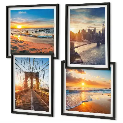 Wanddeko-Set mit Brücken, Sonnenuntergängen und Stadtmotiven