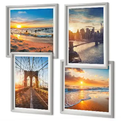 Wanddeko-Set mit Brücken, Sonnenuntergängen und Stadtmotiven