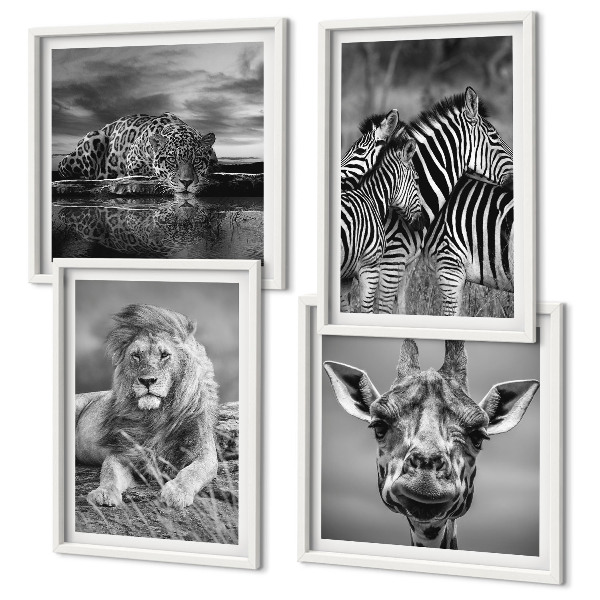 Polyptychon mit rahmen Wildtiere Löwe Jaguar Giraffe Zebras