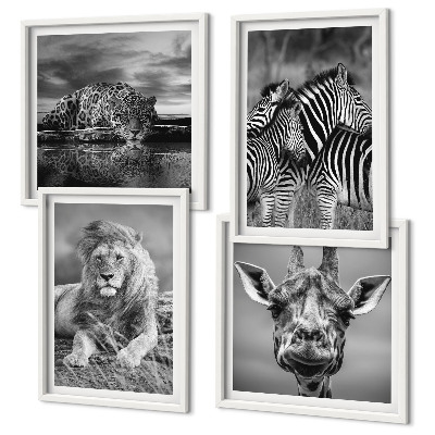 Polyptychon mit rahmen Wildtiere Löwe Jaguar Giraffe Zebras