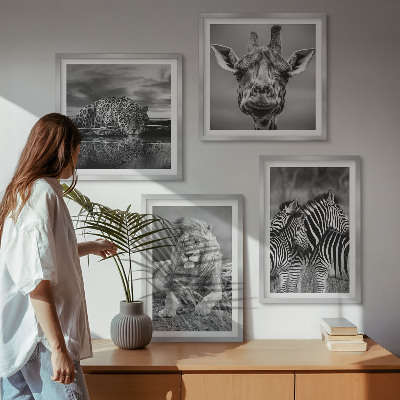 Polyptychon mit rahmen Wildtiere Löwe Jaguar Giraffe Zebras