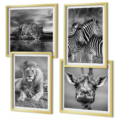 Polyptychon mit rahmen Wildtiere Löwe Jaguar Giraffe Zebras