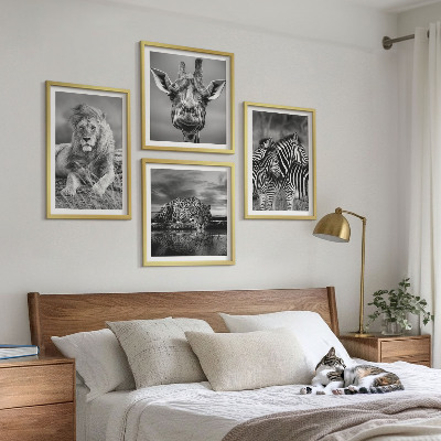 Polyptychon mit rahmen Wildtiere Löwe Jaguar Giraffe Zebras