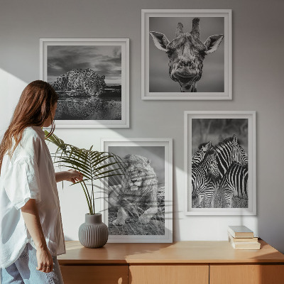 Polyptychon mit rahmen Wildtiere Löwe Jaguar Giraffe Zebras