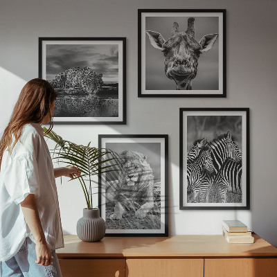 Polyptychon mit rahmen Wildtiere Löwe Jaguar Giraffe Zebras