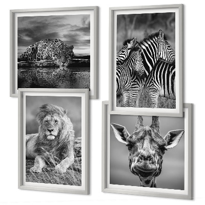 Polyptychon mit rahmen Wildtiere Löwe Jaguar Giraffe Zebras
