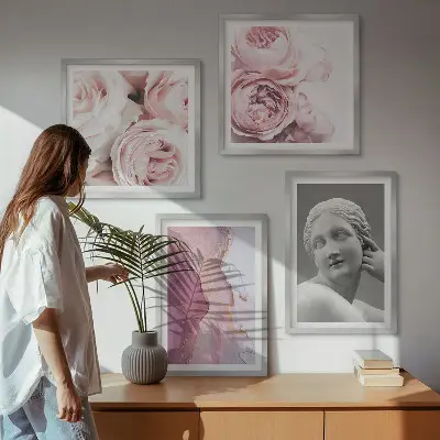 Wanddeko-Set Pfingstrosenskulptur einer Frau Wandbild-Set mit Skulptur einer Frau und Pfingstrosenmotiven