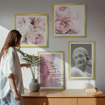 Wanddeko-Set Pfingstrosenskulptur einer Frau Wandbild-Set mit Skulptur einer Frau und Pfingstrosenmotiven