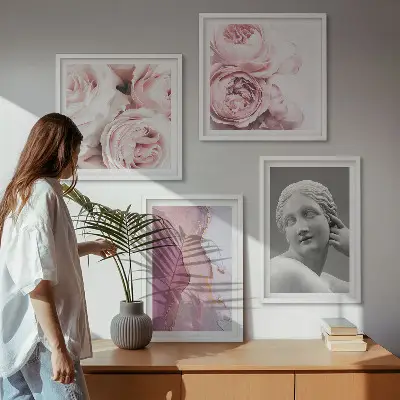 Wanddeko-Set Pfingstrosenskulptur einer Frau Wandbild-Set mit Skulptur einer Frau und Pfingstrosenmotiven