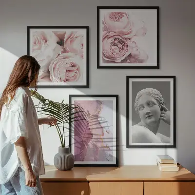 Wanddeko-Set Pfingstrosenskulptur einer Frau Wandbild-Set mit Skulptur einer Frau und Pfingstrosenmotiven