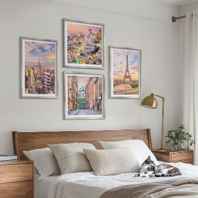 Polyptychon mit rahmen New York Paris Oia Warschau Dämmerung