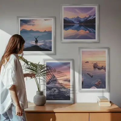 Polyptychon-Wandbild mit Motiv Landschaften Berge und Seen