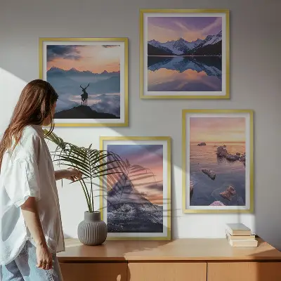Polyptychon-Wandbild mit Motiv Landschaften Berge und Seen