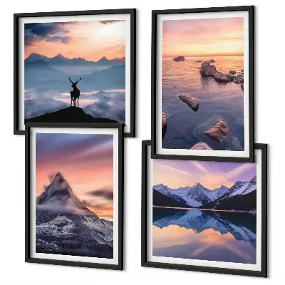 Polyptychon-Wandbild mit Motiv Landschaften Berge und Seen