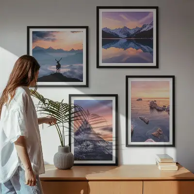 Polyptychon-Wandbild mit Motiv Landschaften Berge und Seen