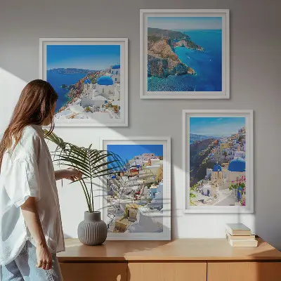 Architekturlandschaft Oia Santorin Griechenland als gerahmtes Polyptychon