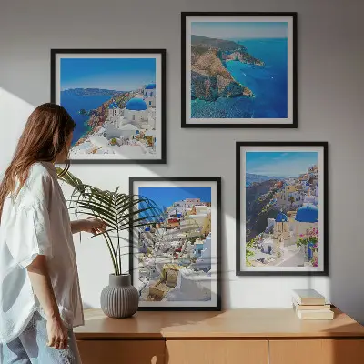 Architekturlandschaft Oia Santorin Griechenland als gerahmtes Polyptychon