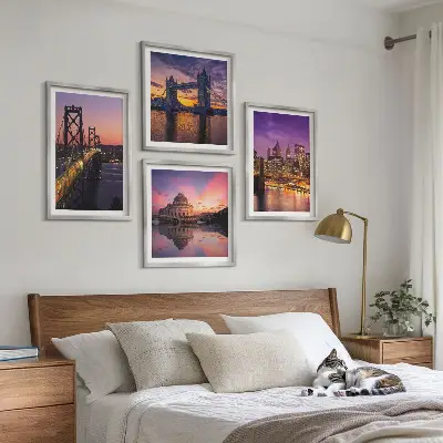 Wanddeko-Set mit Brücken, Sonne und Stadtblick