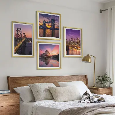 Wanddeko-Set mit Brücken, Sonne und Stadtblick